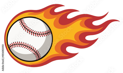 Baseball ball on fire. Flaming softball. Fast pitch concept. Sport logo, emblem, icon for team or league. Vector illustration isolated on transparent background. Symbol of power.