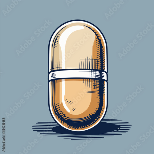 Illustration of a pill medicine, drawn in a bold American comic