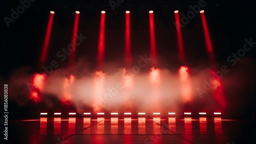 A colorful water fountain light show glowing at night in the city