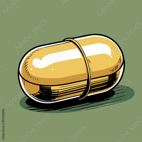 Illustration of a pill medicine, drawn in a bold American comic