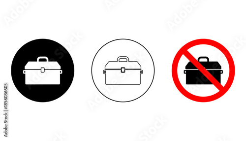 Classic metal toolbox icons including silhouette and prohibited sign