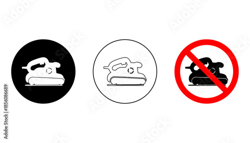 Electric belt sander icons for woodworking and surface finishing