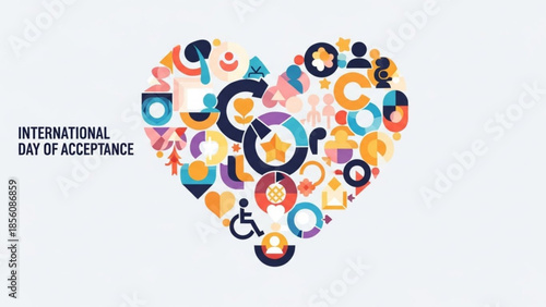 International day of acceptance colorful heart shaped icons representing diversity and inclusivity on white background
