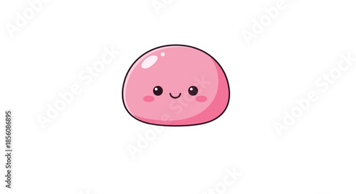 Charming kawaii mochi character with a sweet smiling face, depicted in a simple, cute Japanese dessert illustration isolated on a white background.