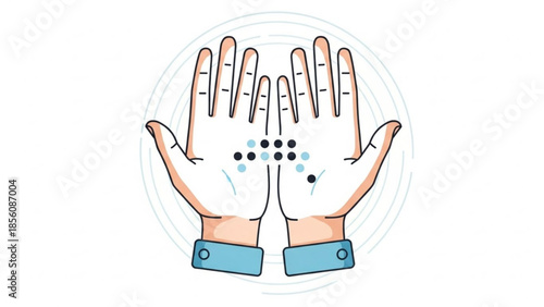 A detailed illustration of a person's hands with lines and markings on the palms and fingers indicating a form of body reading or fortune
