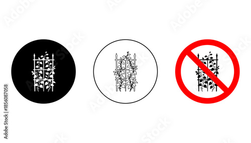 Garden trellis icons with climbing plants for landscaping and gardening