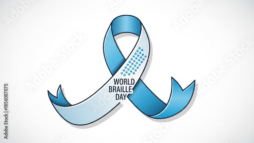 World braille day awareness blue ribbon with dots on white background for visually impaired accessibility