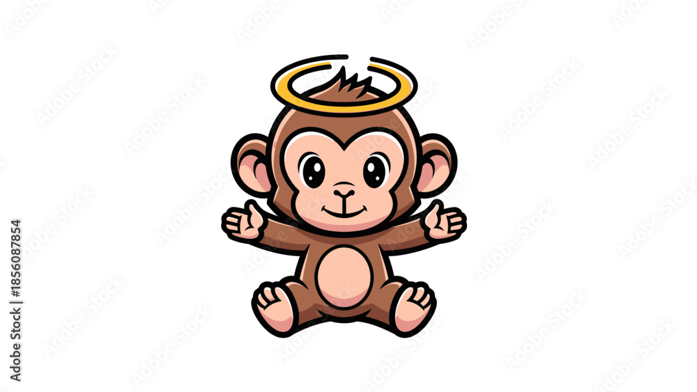 Fototapeta premium Cute monkey with angel halo cartoon