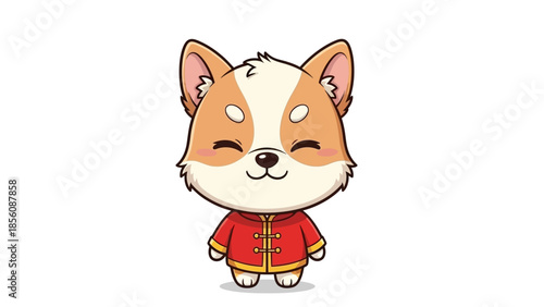 Corgi dog in red chinese clothes