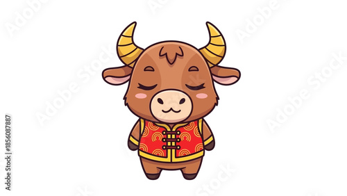 cartoon bull in chinese costume