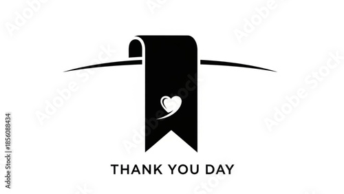 Thank you day heart symbol on black banner with white background