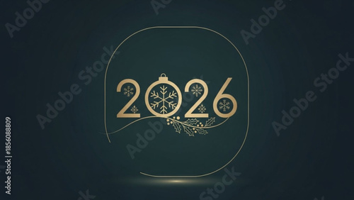 Golden 2026 new year illustration with snowflakes and ornaments on dark background