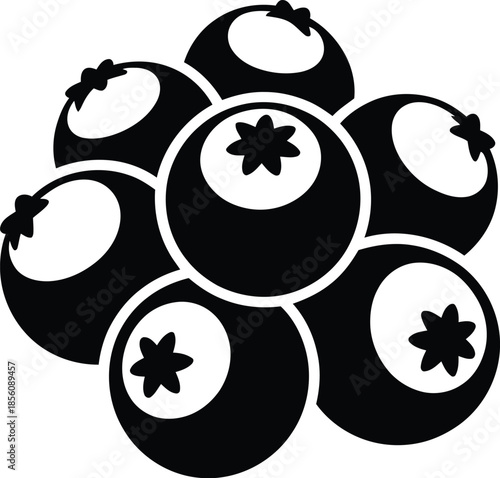 Blueberry Silhouette Vector Featuring Cluster of Round Berries with Star-Shaped Tops in Bold Black Style