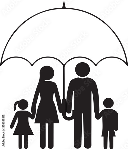 Loving Family Bond Flat Black Vector Silhouette Minimal Design