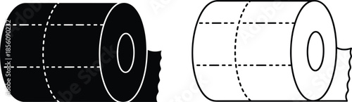 Black and white vector icons of paper rolls for cash registers thermal printers receipts and commercial retail point of sale.