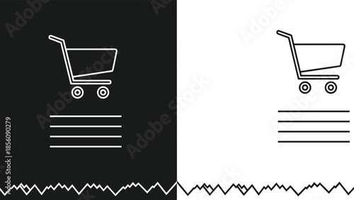 Black and white vector icons of shopping cart receipts for retail sales commerce billing digital payments and commercial financial transaction records.