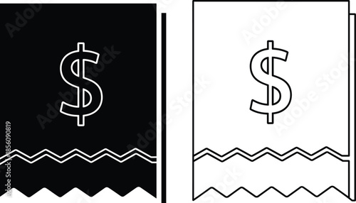 Vector icons of paper payment receipts and dollar currency slips for financial accounting retail billing business transactions and expense report management.