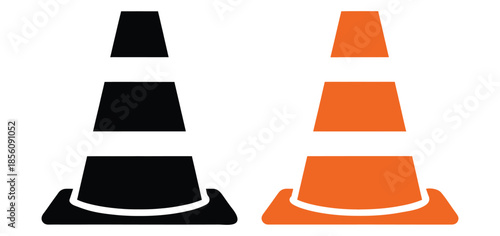 Traffic cones in black and orange for road safety and construction