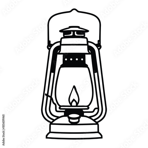 Vintage kerosene lantern with flame burning inside