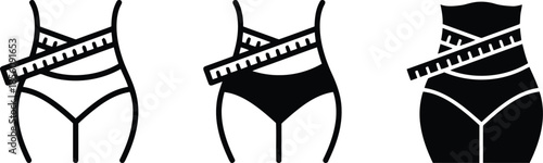 Body Measurement Icon Vector Illustration on Transparent Background Tape Measure Symbol Waist Size Tool for Weight Loss Progress Fitness Tracking and Clothing Design