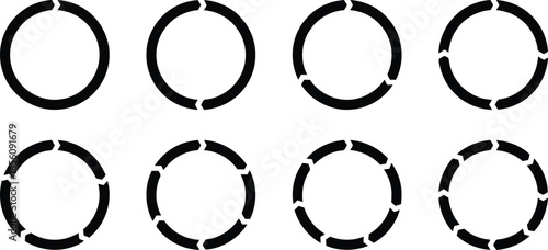 Collection of Arrow Circle Process Icons Show Cycle Navigation Direction and Flow Chart Isolated On Transparent Background in Simple Style Vector Illustration