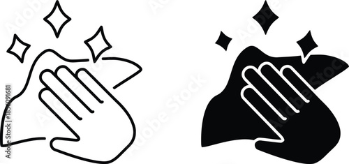 Cleaning hand simple vector illustration with outline black art design for hygiene graphic icon symbol isolated on transparent background by wiping or sanitizer