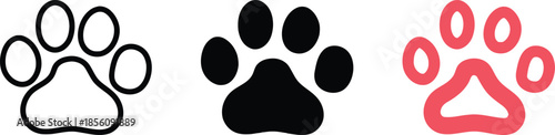 Paw simple vector illustration with outline black red color cartoon design for pet animal graphic element logo icon symbol isolated on transparent background cat dog