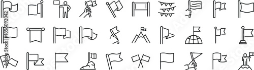 Set of Flag Line Icons Pennant Location Goal Mark Target Achievement Destination Success Checkpoint Navigation Map Pointer Start Finish Triumph Campaign