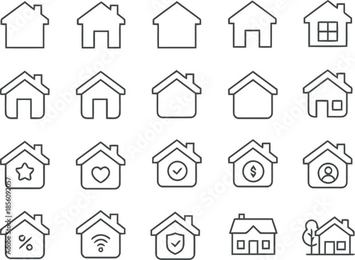 Set of House Line Icons Home Building Residence Estate Property Architecture Construction Structure Dwelling Apartment Real Shelter Accommodation Abode