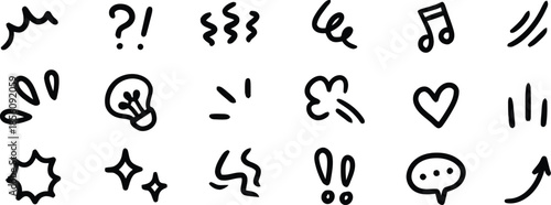 Set of Hand Drawn Doodle Line Icons Sketch Drawing Symbol Graphic Element Scribble Ornament Decoration Emphasis Note Highlight Speech Decoration