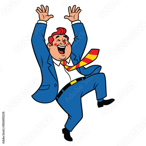 Cheerful businessman celebrating success with arms raised high