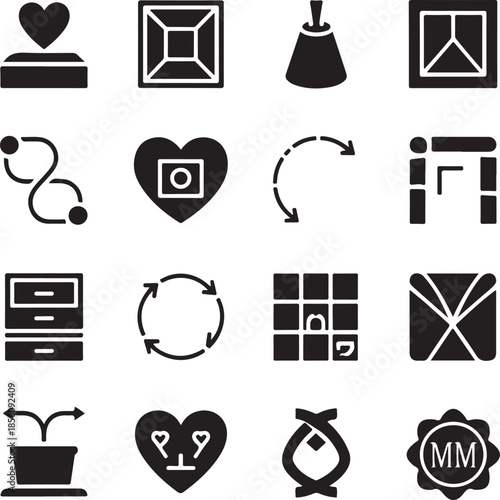 Romantic Museum & Exhibition Line Icon Pack – Black and White Gallery Display and Curation Symbols, 18 Objects