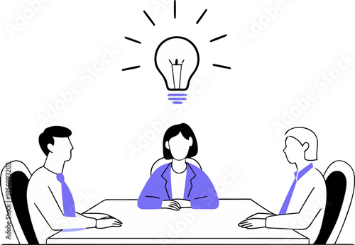 Flat Modern Vector Illustration of Office Brainstorming – Minimal Team Idea Concept