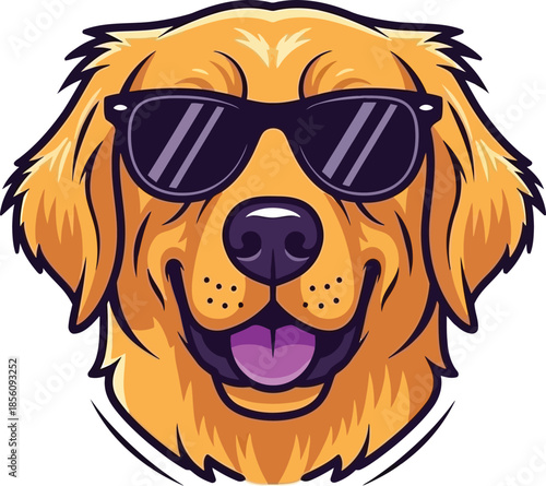 Cartoon illustration of a wild golden retriever dog mascot head with a bone, featuring a powerful animal silhouette vector art style inspired by predator wolf and lion nature symbols