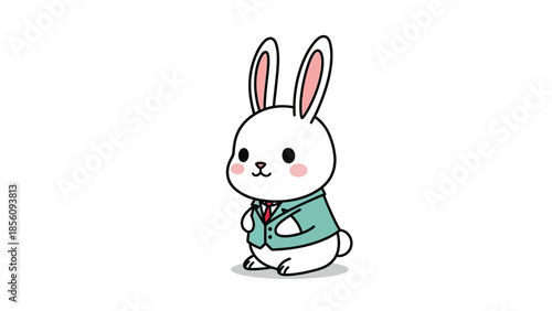 Cute white rabbit in green shirt