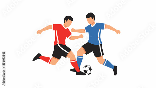 Opponent players battling for soccer ball control