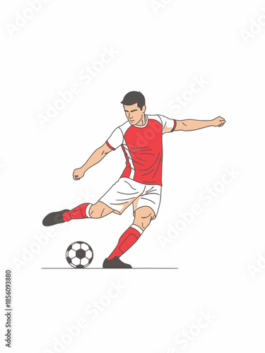 Male athlete kicking soccer ball with precision