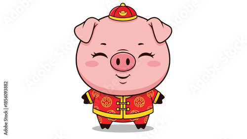chinese pig character in traditional costume