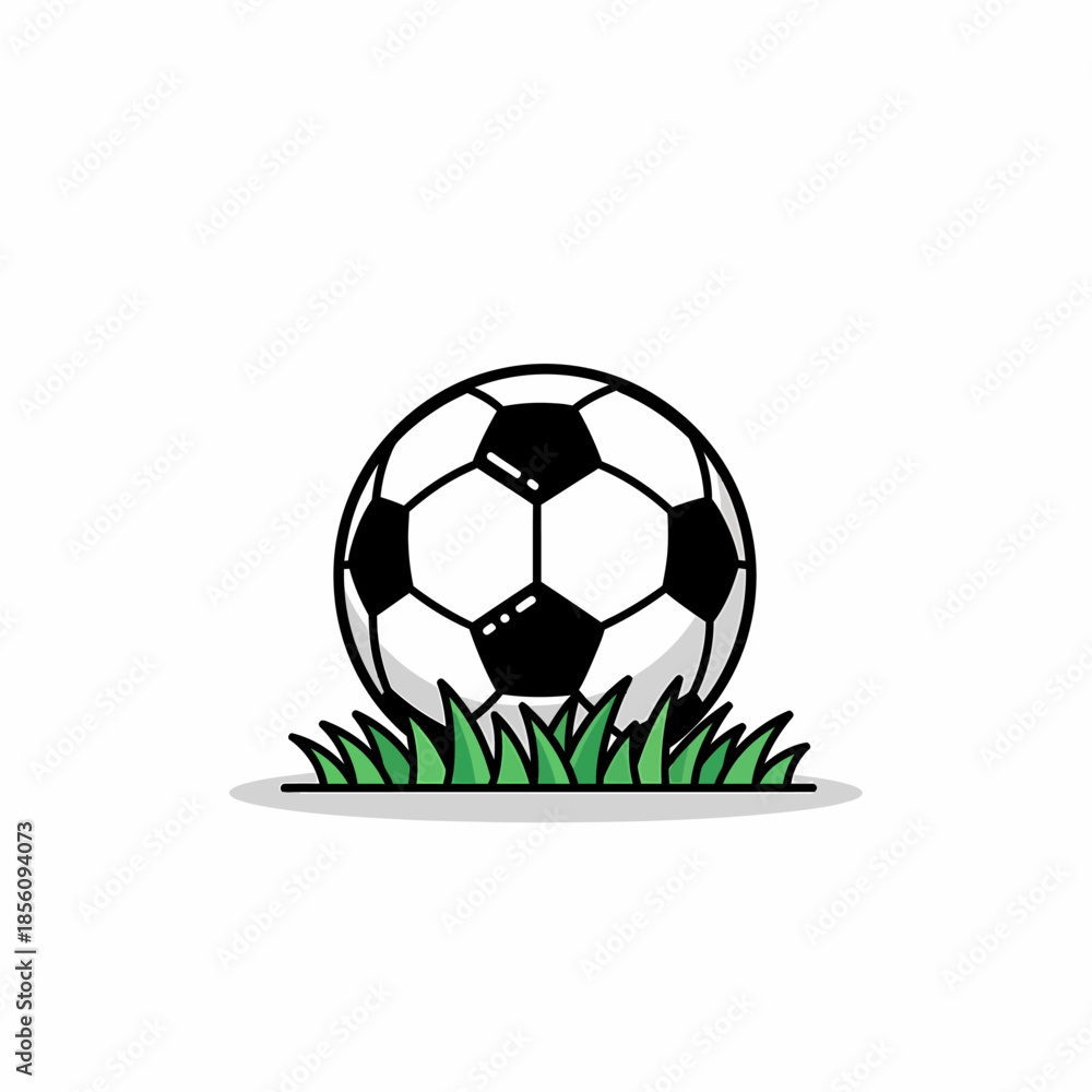 Obraz premium Classic soccer ball on green grass line art illustration