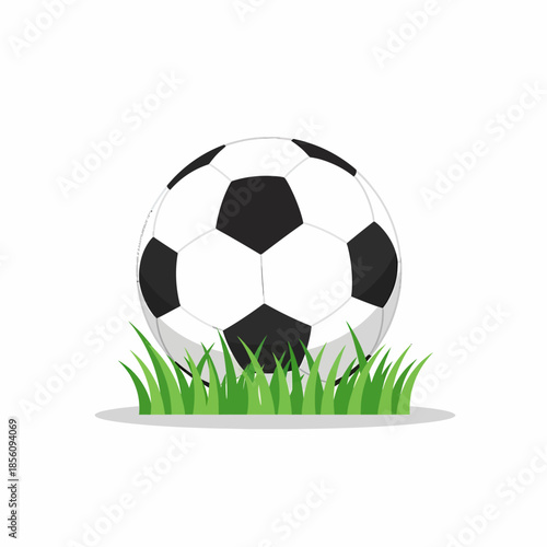 Football on green grass with simple flat design style