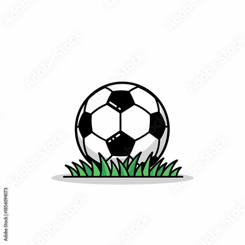 Classic soccer ball on green grass line art illustration