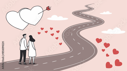 A loving couple embarks on a shared journey, symbolizing their future and romance