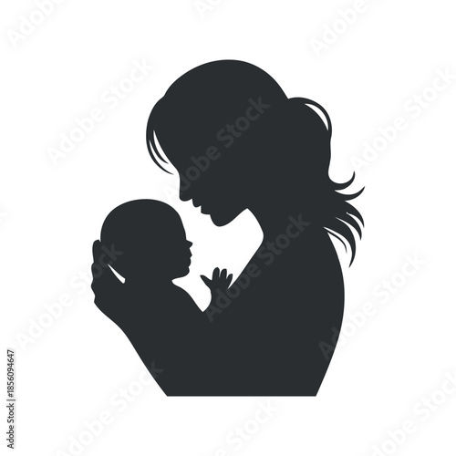 A tender silhouette of a mother lovingly cradling her newborn baby showcasing maternal affection and bonding