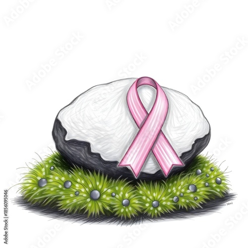 Cancer Awareness Ribbon on Smooth Stone Symbolizing Strength, Resilience, and Endurance