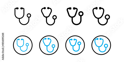 Neon stethoscopes glowing blue on black background