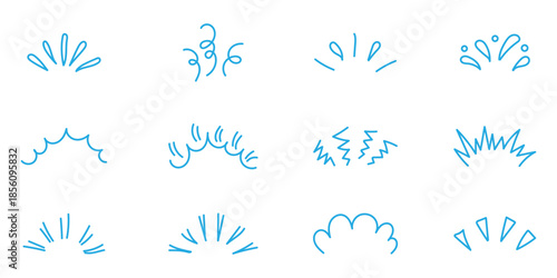 Hand drawn line art bursts with surprise rays and sparkles. Doodle hand drawn starburst icons shine bright. Playful handmade sketch with comic line art on isolated background , vector illustration.