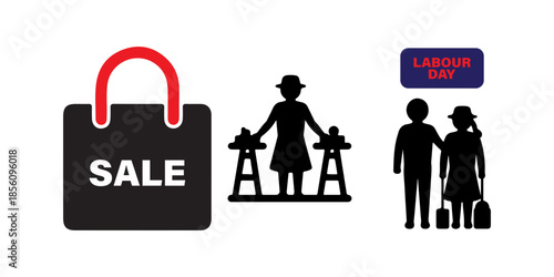 End of season sale shopping concept with couple and discount sign