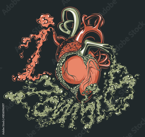 Heart with Smoke and Blood Vessels on Black Background