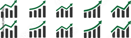 business growth graph black icon green arrow vector set illustration design