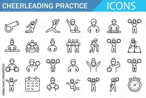 Cheerleading Fitness and Practice Icons Line Style